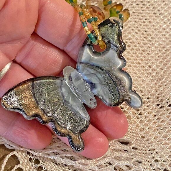 Beaded Glass Butterfly Necklace Boho Beach Jewelry with Extender Chain - Picture 4 of 5